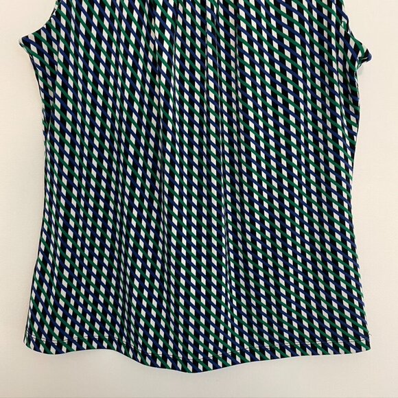CALVIN KLEIN Green Blue Black Geo Stripe Sleeveless Shell Blouse PETITE PM MP - Picture 3 of 9